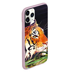 Чехол iPhone 11 Pro матовый Бенгальский Тигр в кустах, цвет: 3D-розовый — фото 2