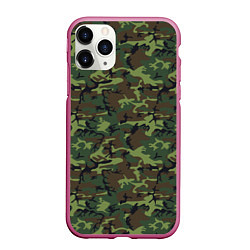 Чехол iPhone 11 Pro матовый Камуфляж Нато Вудленд woodland, цвет: 3D-малиновый