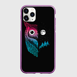 Чехол iPhone 11 Pro матовый Ночная сова Градиент, цвет: 3D-фиолетовый