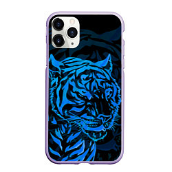 Чехол iPhone 11 Pro матовый Голубой тигр Blue, цвет: 3D-светло-сиреневый