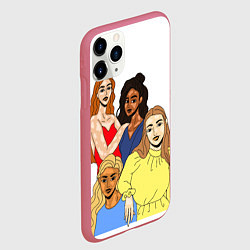 Чехол iPhone 11 Pro матовый Четыре девушки разных национальностей с витилиго, цвет: 3D-малиновый — фото 2