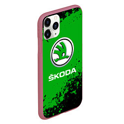 Чехол iPhone 11 Pro матовый Skoda следы от шин, цвет: 3D-малиновый — фото 2
