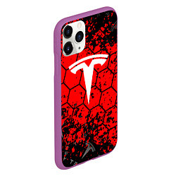 Чехол iPhone 11 Pro матовый Tesla Logo соты, цвет: 3D-фиолетовый — фото 2