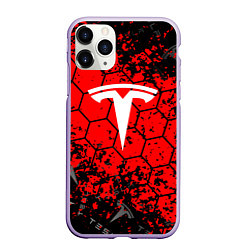 Чехол iPhone 11 Pro матовый Tesla Logo соты, цвет: 3D-светло-сиреневый