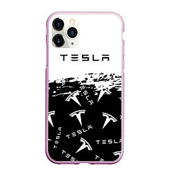 Чехол iPhone 11 Pro матовый Tesla - Black & White, цвет: 3D-розовый