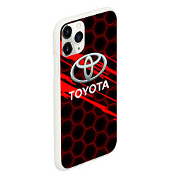 Чехол iPhone 11 Pro матовый Toyota: Красные соты, цвет: 3D-белый — фото 2