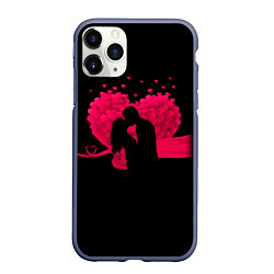 Чехол iPhone 11 Pro матовый Силуэты Влюбленных Сердце из Роз и Любовь