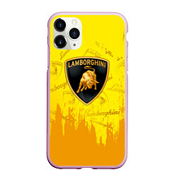 Чехол iPhone 11 Pro матовый Lamborghini pattern gold, цвет: 3D-розовый