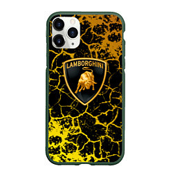 Чехол iPhone 11 Pro матовый Lamborghini золотые трещины, цвет: 3D-темно-зеленый