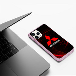 Чехол iPhone 11 Pro матовый Mitsubishi красные соты, цвет: 3D-розовый — фото 2