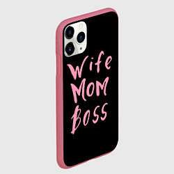 Чехол iPhone 11 Pro матовый Wife Mom Boss, цвет: 3D-малиновый — фото 2
