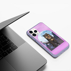 Чехол iPhone 11 Pro матовый Волк оборотень в полнолуние, лиловое небо, цвет: 3D-светло-сиреневый — фото 2