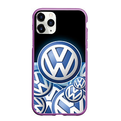 Чехол iPhone 11 Pro матовый Volkswagen Большое лого паттерн, цвет: 3D-фиолетовый