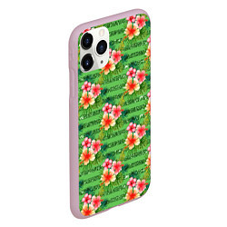 Чехол iPhone 11 Pro матовый Летние цветочки и блестки, цвет: 3D-розовый — фото 2
