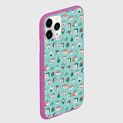 Чехол iPhone 11 Pro матовый Кавайные суши и роллы с глазами, цвет: 3D-фиолетовый — фото 2
