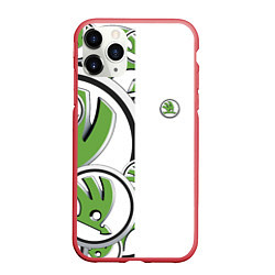 Чехол iPhone 11 Pro матовый Skoda Half Pattern Logo, цвет: 3D-красный