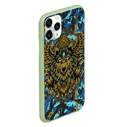 Чехол iPhone 11 Pro матовый Голова волка с крыльями, цвет: 3D-салатовый — фото 2