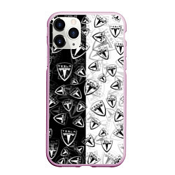 Чехол iPhone 11 Pro матовый TESLA BLACK AND WHITE LOGO PATTERN, цвет: 3D-розовый