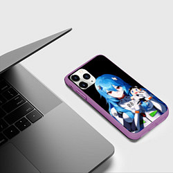 Чехол iPhone 11 Pro матовый Рей Аянами с игрушкой Синдзи Евангелион, цвет: 3D-фиолетовый — фото 2