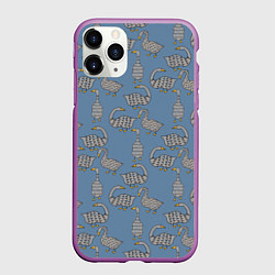 Чехол iPhone 11 Pro матовый Графические гуси паттерн, цвет: 3D-фиолетовый