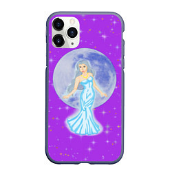 Чехол iPhone 11 Pro матовый Дева, воплощение Луны, звёздное лиловое небо