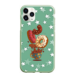 Чехол iPhone 11 Pro матовый СЛАДКИЕ ПОНЧИКИ DONUT, цвет: 3D-салатовый