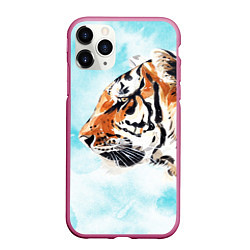 Чехол iPhone 11 Pro матовый Tiger paints, цвет: 3D-малиновый