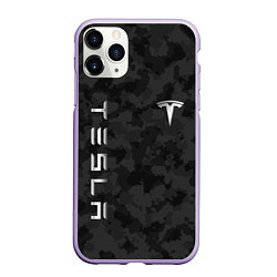 Чехол iPhone 11 Pro матовый ТЕСЛА - ЧЕРНЫЙ КАМУФЛЯЖ, цвет: 3D-светло-сиреневый