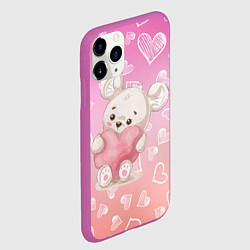 Чехол iPhone 11 Pro матовый Милый мишка в сердечках, цвет: 3D-фиолетовый — фото 2