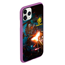 Чехол iPhone 11 Pro матовый Cyberpunk 2077 Night city, цвет: 3D-фиолетовый — фото 2