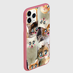 Чехол iPhone 11 Pro матовый Много кошек с большими анимэ глазами, цвет: 3D-малиновый — фото 2