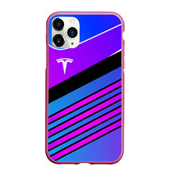 Чехол iPhone 11 Pro матовый TESLA - NEON STYLE ТЕСЛА НЕОН, цвет: 3D-малиновый