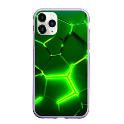 Чехол iPhone 11 Pro матовый 3D ПЛИТЫ НЕОН NEON GREEN HEXAGON РАЗЛОМ, цвет: 3D-светло-сиреневый