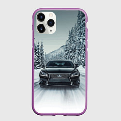 Чехол iPhone 11 Pro матовый Лексус - зимняя дорога!, цвет: 3D-фиолетовый
