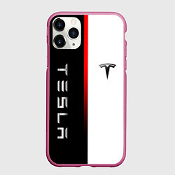 Чехол iPhone 11 Pro матовый ТЕСЛА -TESLA КРАСНАЯ ЛИНИЯ МИНИМАЛИЗМ, цвет: 3D-малиновый