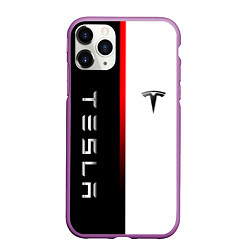 Чехол iPhone 11 Pro матовый ТЕСЛА -TESLA КРАСНАЯ ЛИНИЯ МИНИМАЛИЗМ, цвет: 3D-фиолетовый