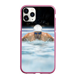 Чехол iPhone 11 Pro матовый Плавание Пловец, цвет: 3D-малиновый