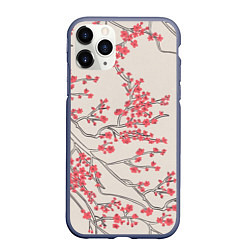 Чехол iPhone 11 Pro матовый Красные цветы на ветках, цвет: 3D-серый