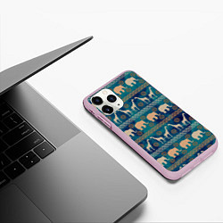 Чехол iPhone 11 Pro матовый Жирафы и слоны, цвет: 3D-розовый — фото 2