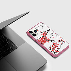 Чехол iPhone 11 Pro матовый Распустившиеся цветы, цвет: 3D-малиновый — фото 2