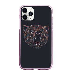 Чехол iPhone 11 Pro матовый Злой медведь-мозаика, цвет: 3D-розовый