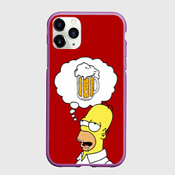Чехол iPhone 11 Pro матовый Гомер думает о пиве Симпсоны Simpsons, цвет: 3D-фиолетовый