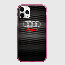 Чехол iPhone 11 Pro матовый Audi карбон, цвет: 3D-малиновый