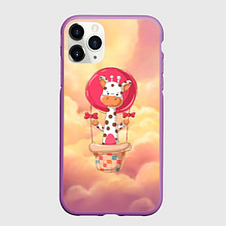 Чехол iPhone 11 Pro матовый Жираф на воздушном шаре, цвет: 3D-фиолетовый