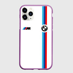 Чехол iPhone 11 Pro матовый БМВ 3 STRIPE BMW WHITE, цвет: 3D-фиолетовый