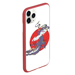 Чехол iPhone 11 Pro матовый Дракон на фоне красного солнца с эффектом глитча, цвет: 3D-красный — фото 2