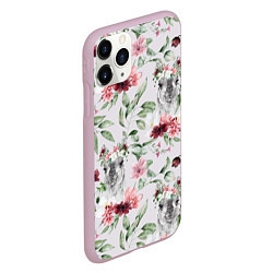 Чехол iPhone 11 Pro матовый Ламы и цветы, цвет: 3D-розовый — фото 2