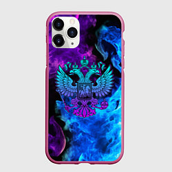 Чехол iPhone 11 Pro матовый НЕОНОВЫЙ ГЕРБ РОССИИ ОГОНЬ NEON FIRE, цвет: 3D-малиновый