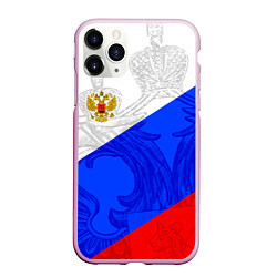 Чехол iPhone 11 Pro матовый Российский герб: триколор, цвет: 3D-розовый