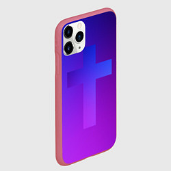 Чехол iPhone 11 Pro матовый Крест в неоне, цвет: 3D-малиновый — фото 2